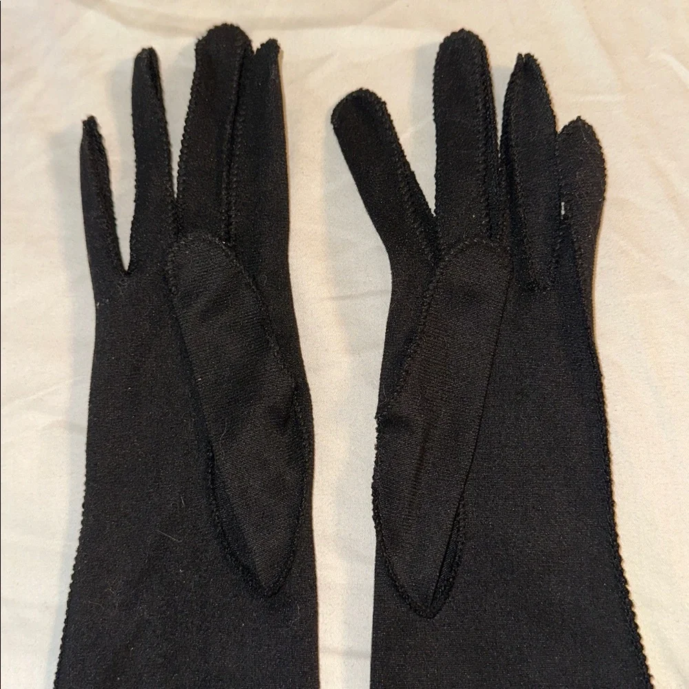 Vintage NWOT Dressy Black Cloth‎ Elbow Length Black Gloves